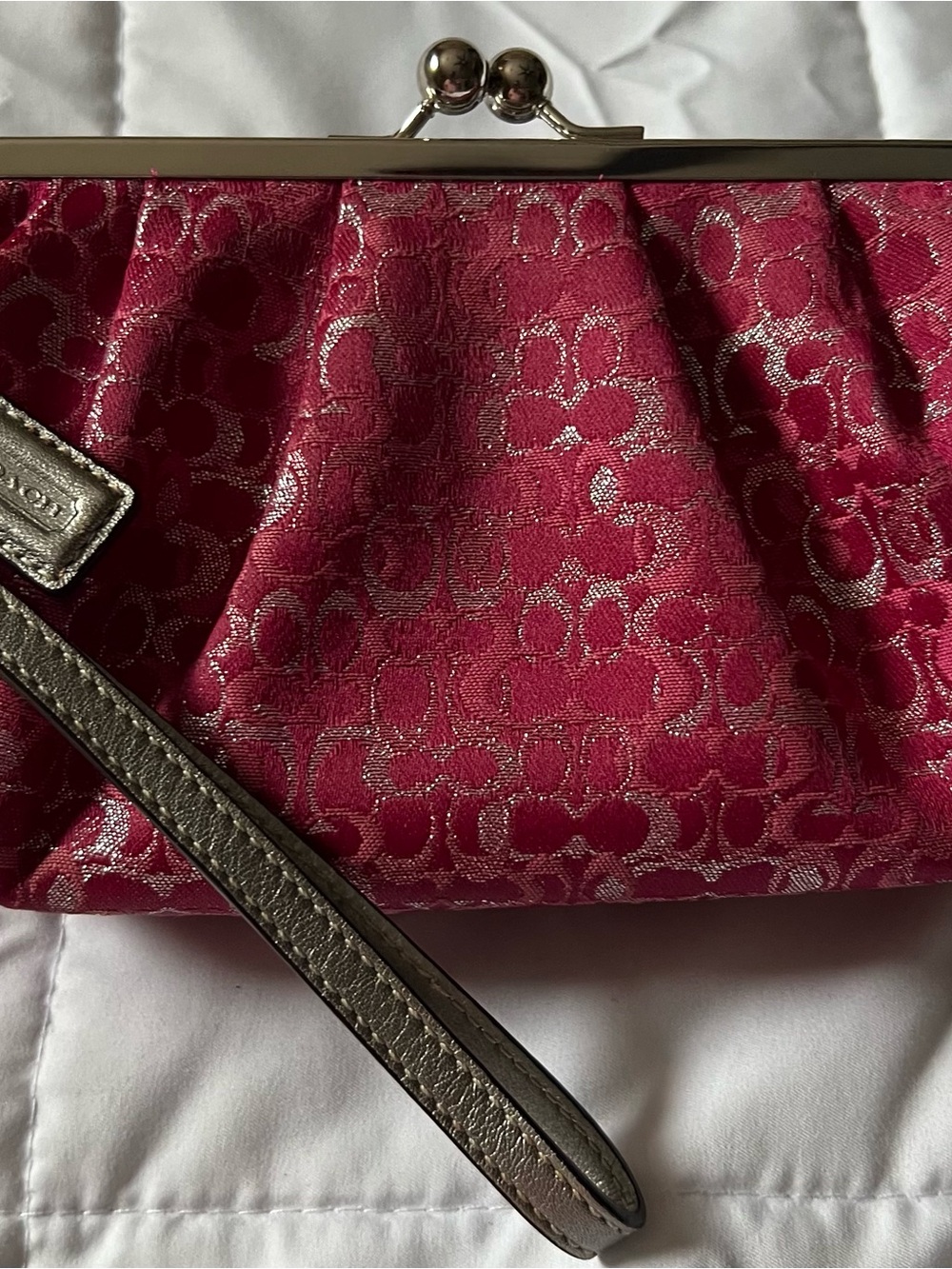 Coach Signature Optic Lurex Kiss-Lock Frame Wristlet